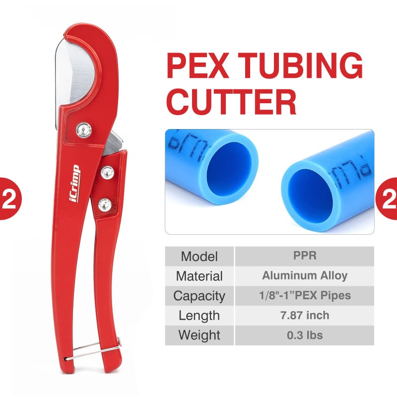 iCrimp KIT-1096D PEX Clamp Tool Kit for 3/8 to 1 inch PEX Cinch Clamps  with 20pcs 1/2 inch & 10pcs 3/4 inch PEX Cinch Clamp Rings  PEX Tubing Cutter  All-in-one PEX Crimping Tool Kit - Image 3